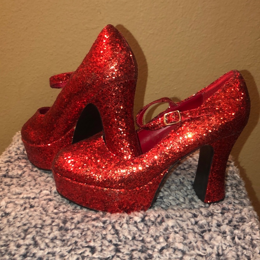 Red glitter platforms